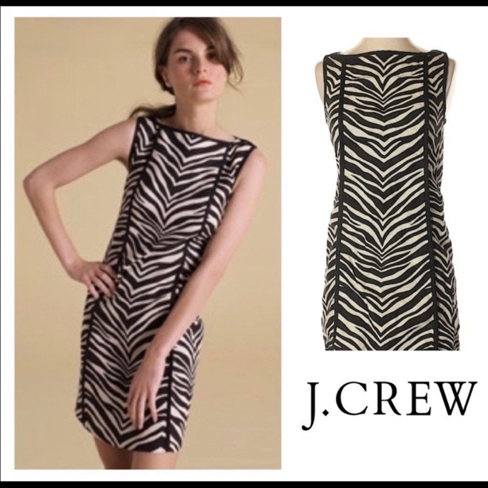 JCrew zebra 100% linen cocktail shift dress sz 10